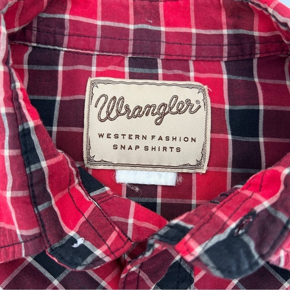 Wrangler Vintage Pearl Snap Red Plaid Short Sleeve Western Shirt Size Large - Picture 3 of 8